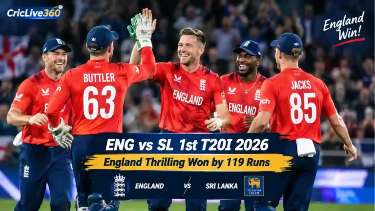 ENG vs SL 1st T20I 2026: England Thrilling Won by 119 Runs