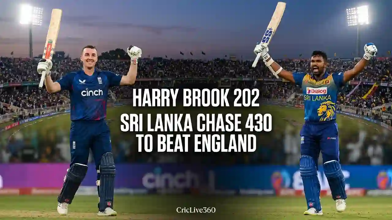 Harry Brook scores 202 as Sri Lanka chase 430 to beat England